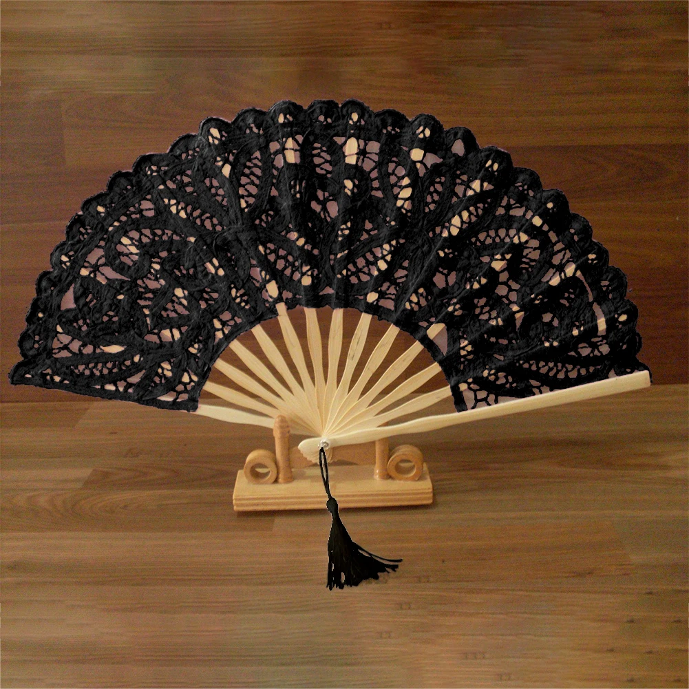 

Party Handmade Handheld Folding Fan Decorative Wedding Photography Dancing Craft Prom Flower Gift Chinese Style Lace Fabric
