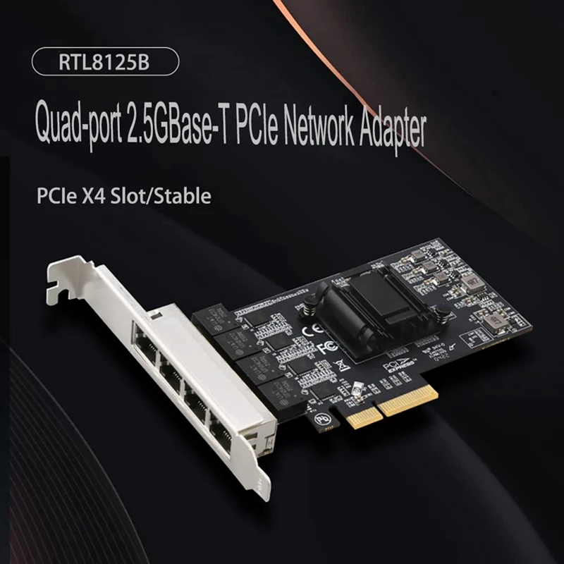 Quad-Port 2.5Gbase-T Pcie Network Adapter RTL8125B 2500/1000/100Mbps Gigabit Ethernet Card RJ45 LAN Controller Support