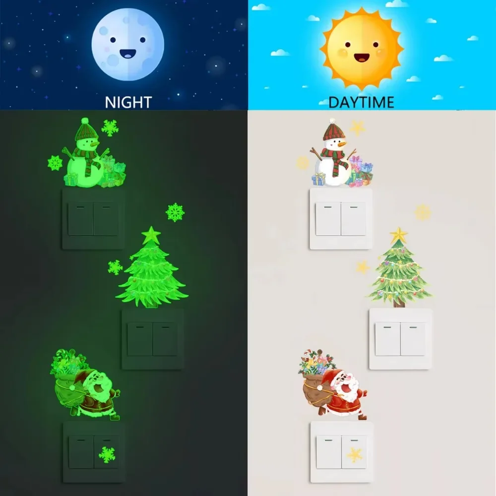 ГОРЯЧАЯ ПРОДАЖА новая светящаяся наклейка на переключатель Санта-Клауса с