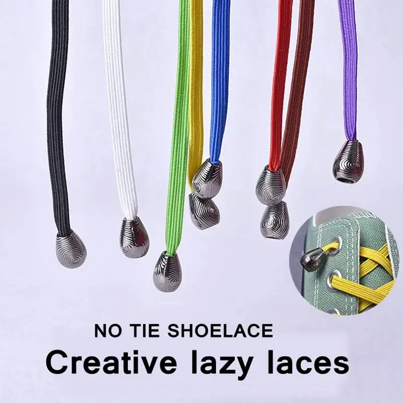 

1 Pair Flat Elastic Shoelaces Stylish Metal Tip No Tie Shoelace Suitable For All Kinds Of Shoes Leisure Sneakers Lazy Laces
