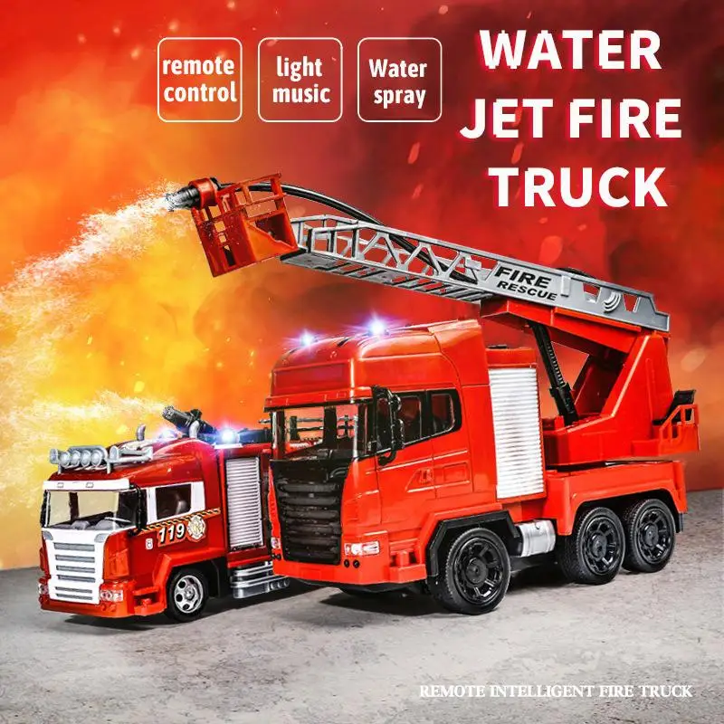 Rc Fire Truck Remote Control Car Truck Rescue 2.4g Fireman Radio Controlled Cars Water Jet Ladder Fire Engine Toys For Boys Gift images - 6