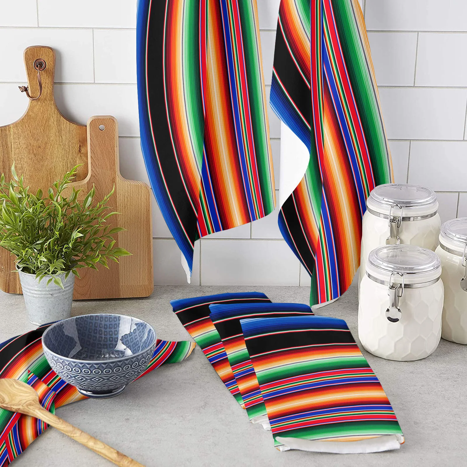 

Mexican Stripes Colorful Stripes Microfiber Towel Absorbent Kitchen Cleaning Cloth Dish Towel Household Cleaning Towel