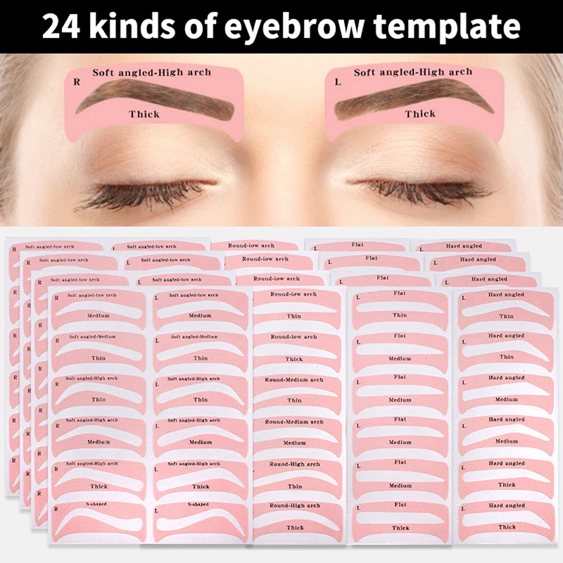 

24Pairs Reusable Eyebrow Shaper DIY Eyebrow Stamp Sticker Card Eye Makeup Stencils Ruler Brow Definer Shaping Tool