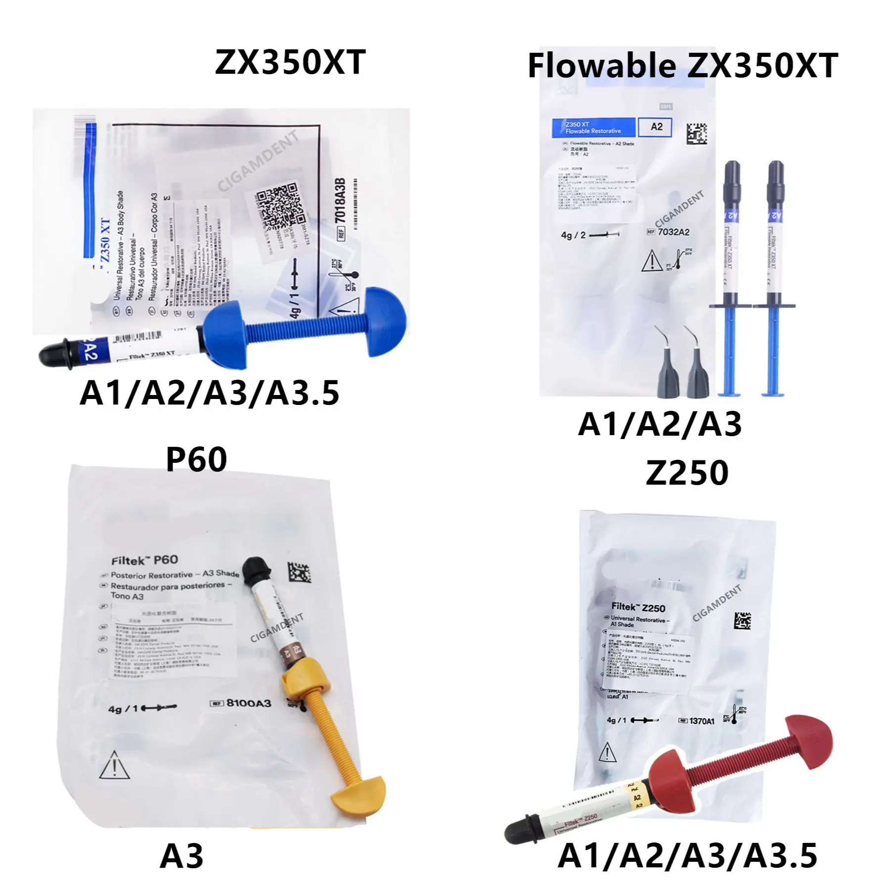 

1Pack Dental Flowable Composite Light-Cure Resin Syringe Z350 Z250 P60 Valux Plus A1 A2 A3 A3.5 Shade Flow Resin