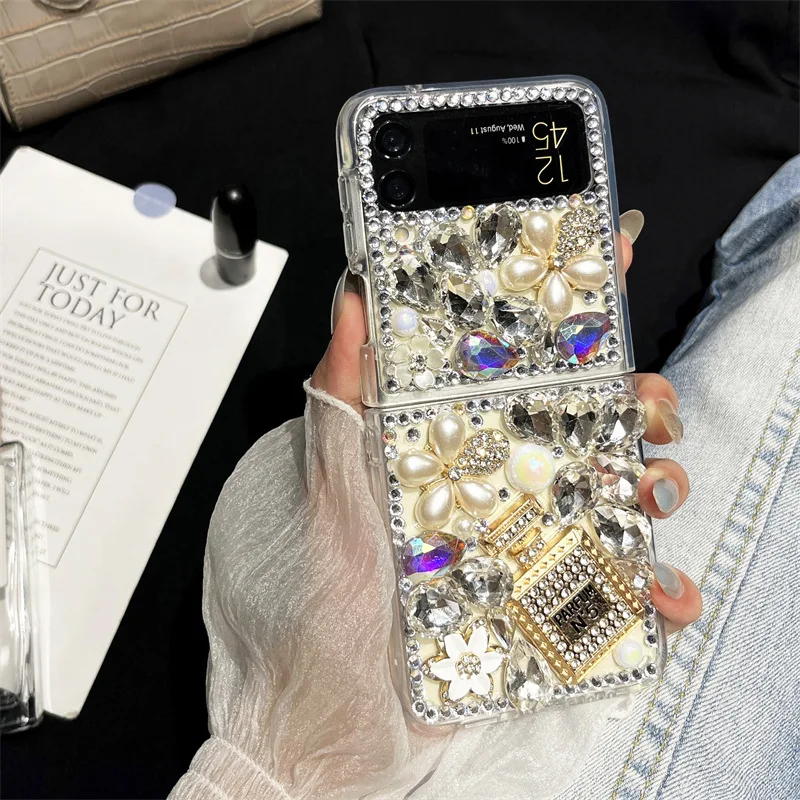

Perfume Bottle Flower Diamond Phone Case for Samsung Galaxy Z Flip 3 Z Flip 4 Z Flip 5 Hard PC Back Cover for ZFlip5 Case Shell