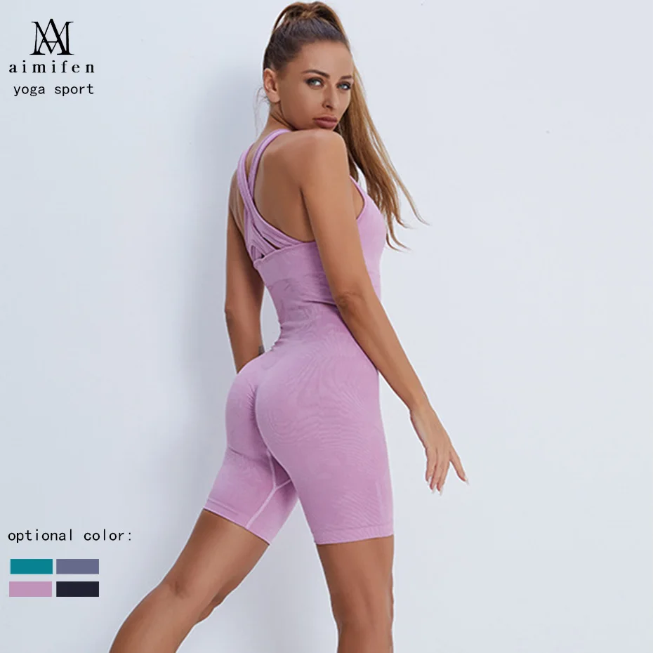 Backcross Yoga Sets Seamless Sports One Piece Jumpsuit Outfit For Women Dancing Fitness Yoga Short Legging Women Sports Pant