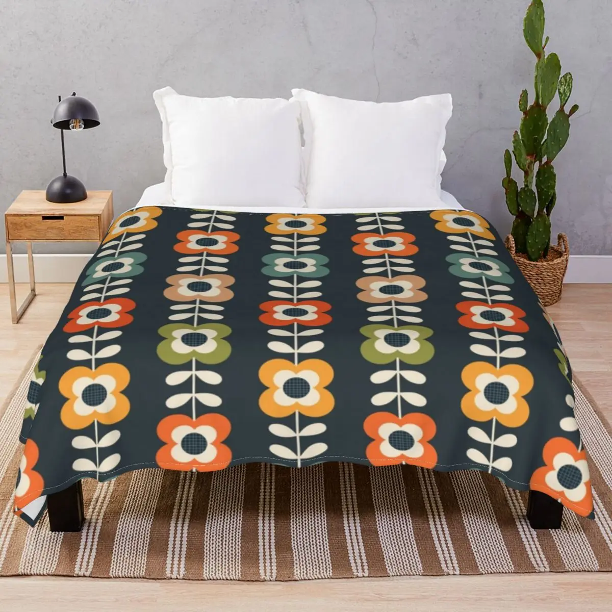 Mod Flowers In Retro Colors Blankets Fleece Autumn Warm Unisex Throw Blanket for Bed Sofa Travel Cinema