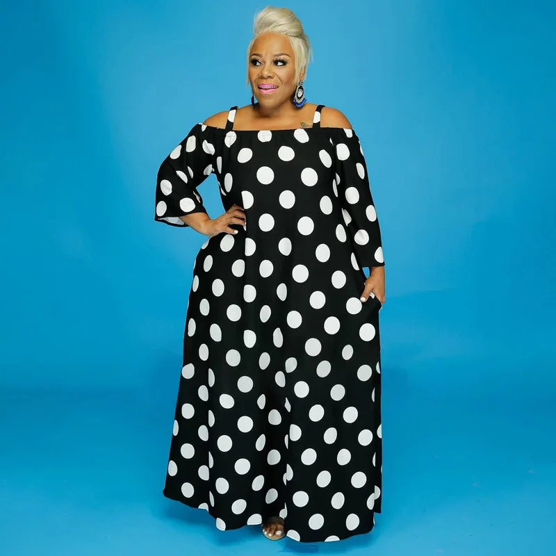 Plus Size Women's Dress Dot Camouflage Print Strap Off Shoulder Loose Casual Temperament Commuter Autumn and Winter 2022 New
