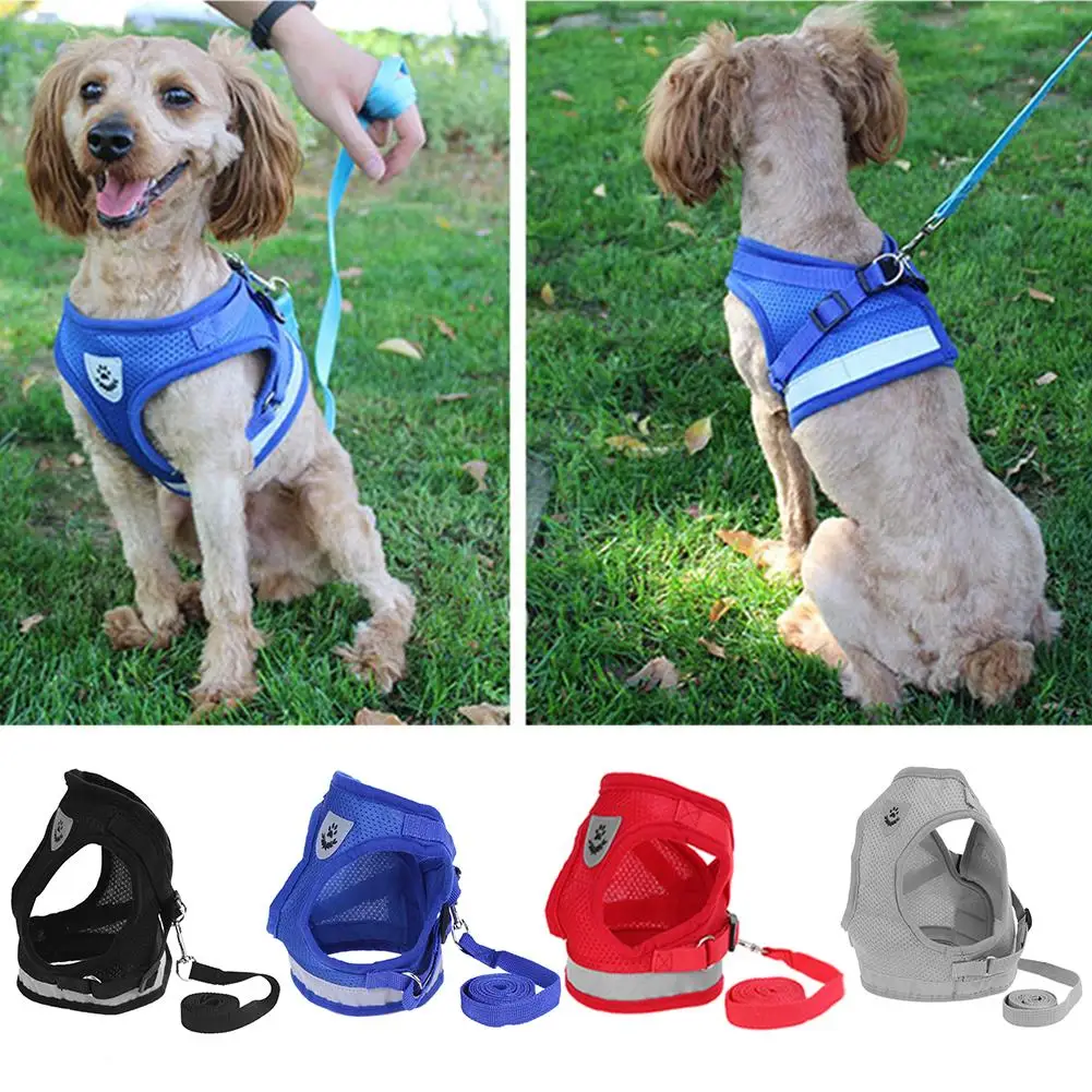

Adjustable Dog Harness with Leash Summer Pet Reflective Vest Walking Lead for Puppy Polyester Mesh Harness for Small Medium Dog