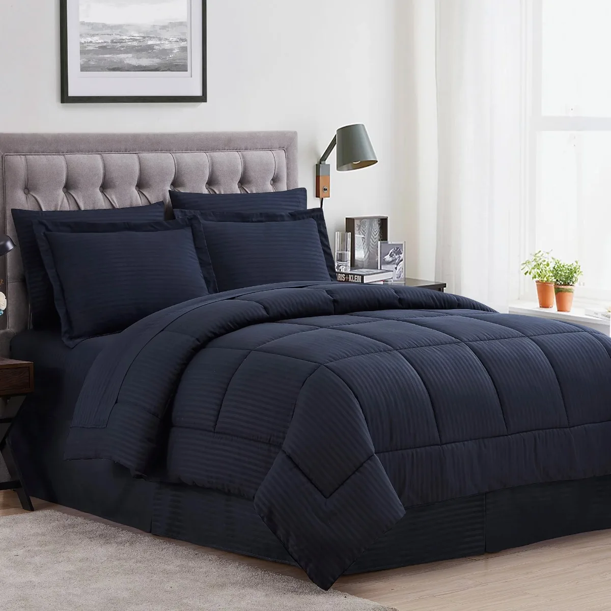 

Navy 8 Piece Bed in a Bag Comforter Set with Sheets, Twin