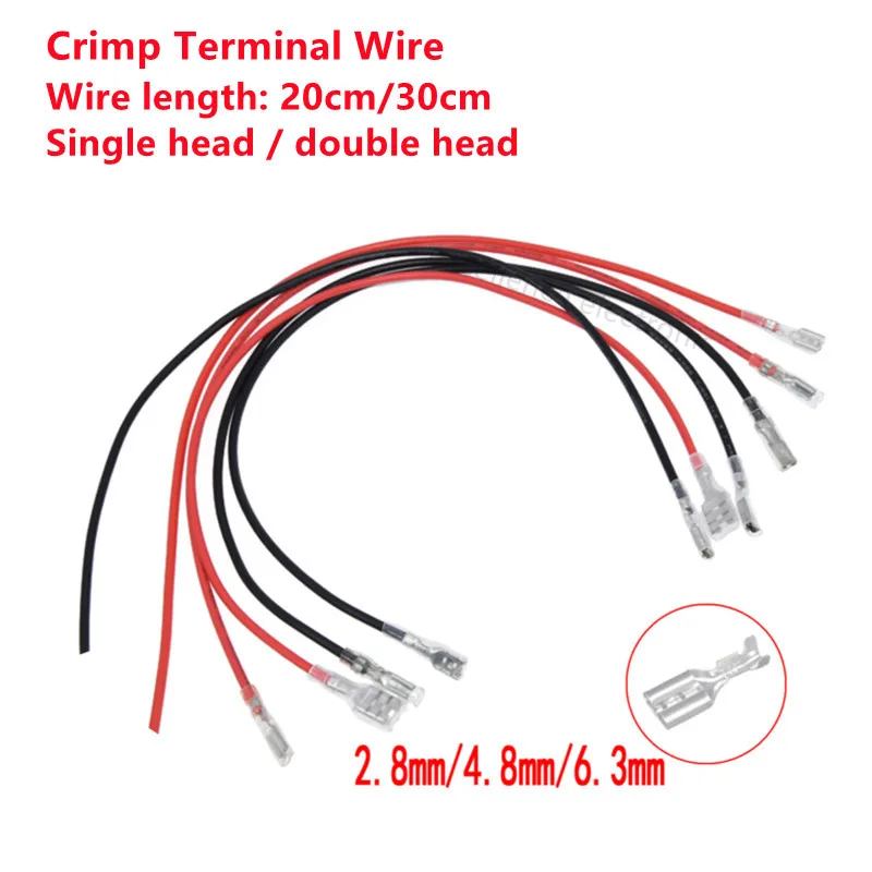 10PCS/lot 2.8mm 4.8mm 6.3mm Tinned Feamle Spade Quick Splice Crimp Terminals With 20cm 30cm Red and Black 18AWG Cable Harness