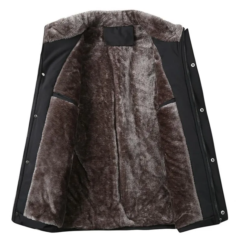 Winter men's jacket warm fleece business casual stand-up collar jacket Parker thick coat 30 degrees Warm fur collar parka hombre