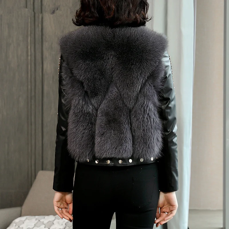 

2023Hot Sale Genuine Leather Jacket Real Fox Fur Coat Winter Jacket Women 100% Real Sheepskin Coat Female Bomber Jackets MY3751