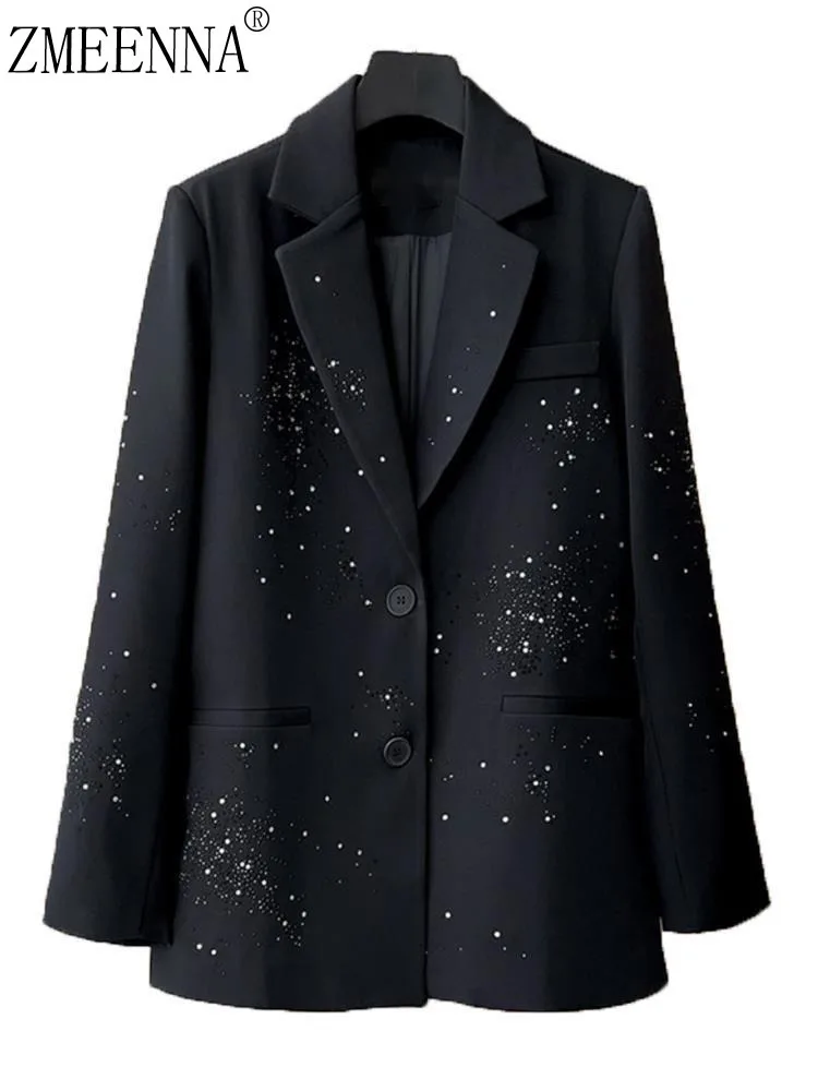 Женский однобортный Блейзер ZMEENNA в стиле пэчворк с бриллиантами модный дизайн