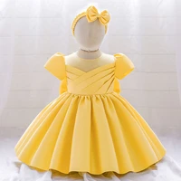 vestidos new 2022 baby girl party dress satin puff sleeve princess dresses for kid girls bow decoration evening dress 0 3 years