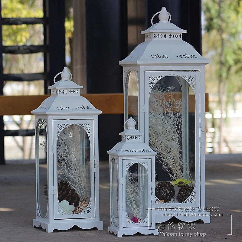 

European-style wrought iron retro romantic candlestick ornaments windproof lamp candle holder wedding props road lead horse lamp