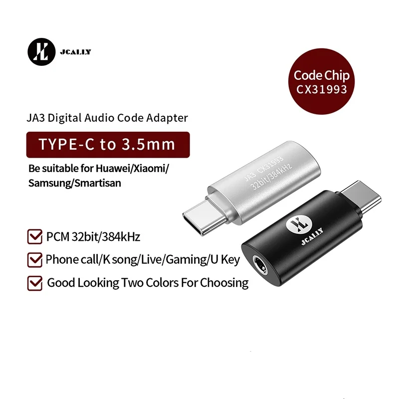 

JCALLY JA3 CX31993 Type C to 3.5mm DAC USB C Audio Code Adapter for Android phone