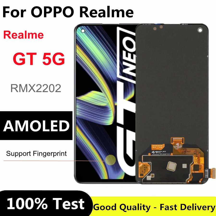 

ЖК-дисплей 6,43 дюймов AMOLED для Realme GT 5G, дигитайзер сенсорного экрана для Realme GT, дисплей RMX2202, ЖК-экран