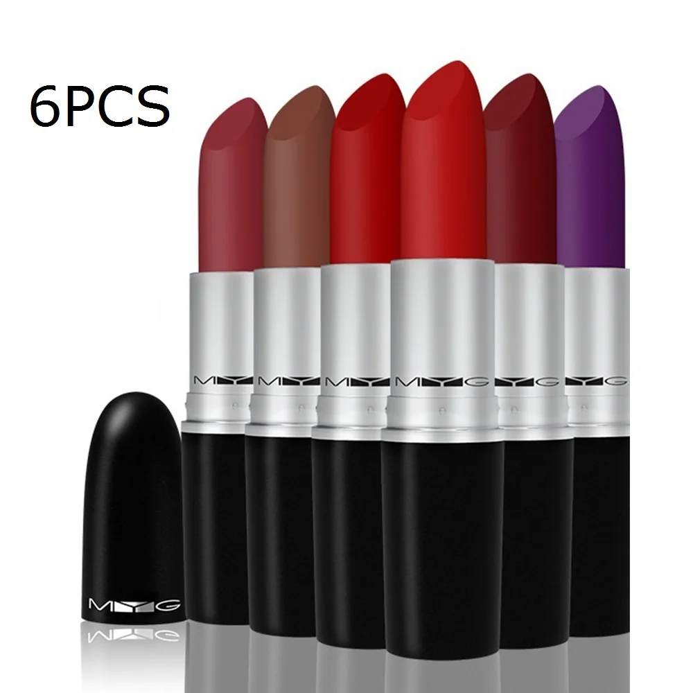 6PCS Mix Order High Quality Classic Lipstick Waterproof Matte Lipstick Makeup Lip BRICK-O-LA MOCHA HEROINE RUBY WOO KINDA SEXY