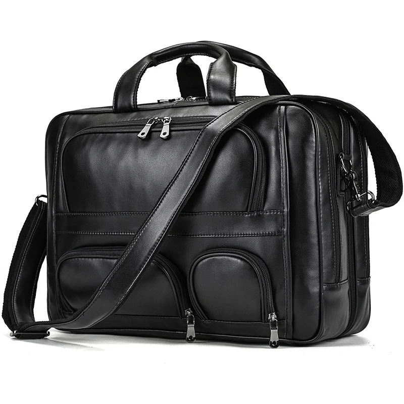 

Leather 17" Office Doctor Leather Briefcase Genuine Double Real Business Big Layer Layer Bags Briefcase Laptop For Leather