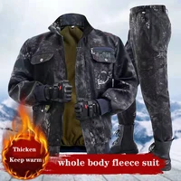 2022 mens outdoor fleece thickened mountaineering suits warm fishing suits camouflage 2 piece camping camping clothing