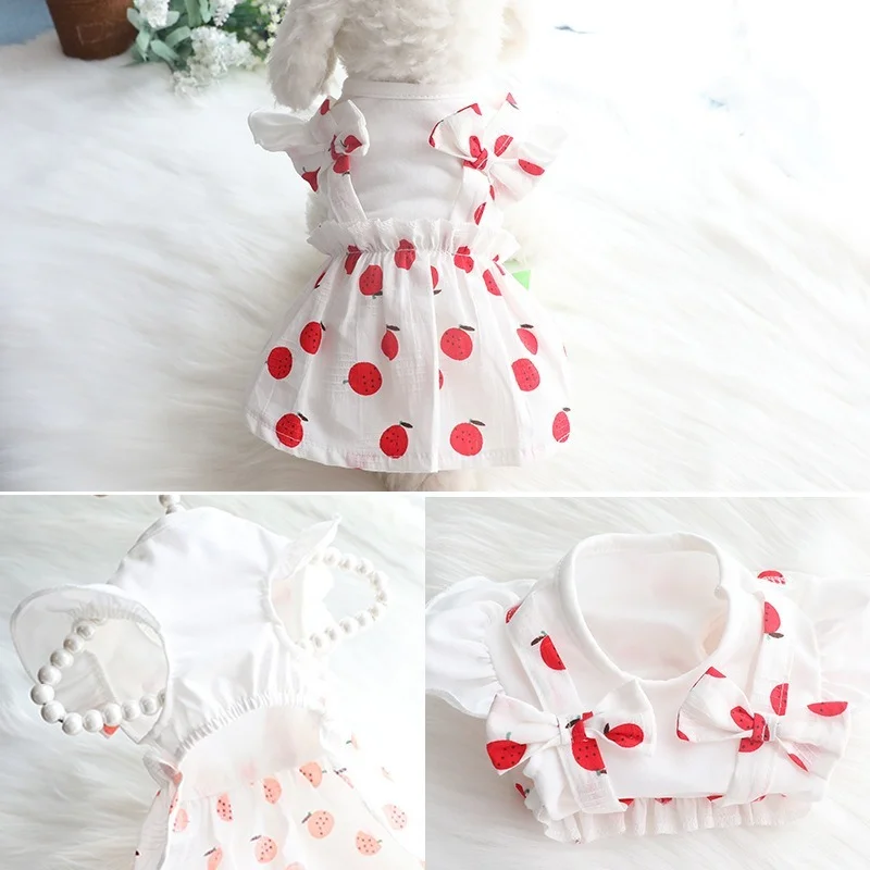 Фруктовое платье для домашних животных собак Юбка Одежда Собаки Супер Маленький Костюм Милый Хлопок Мягкий Чихуахуа Лето Белая Девочка Маскот on.