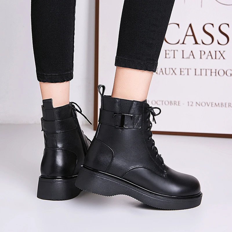 AIYUQI Women Winter Boots Warm Wool 2023 New Genuine Leather Women Ankle Boots Large Size 41 42 Women's Snow Boots