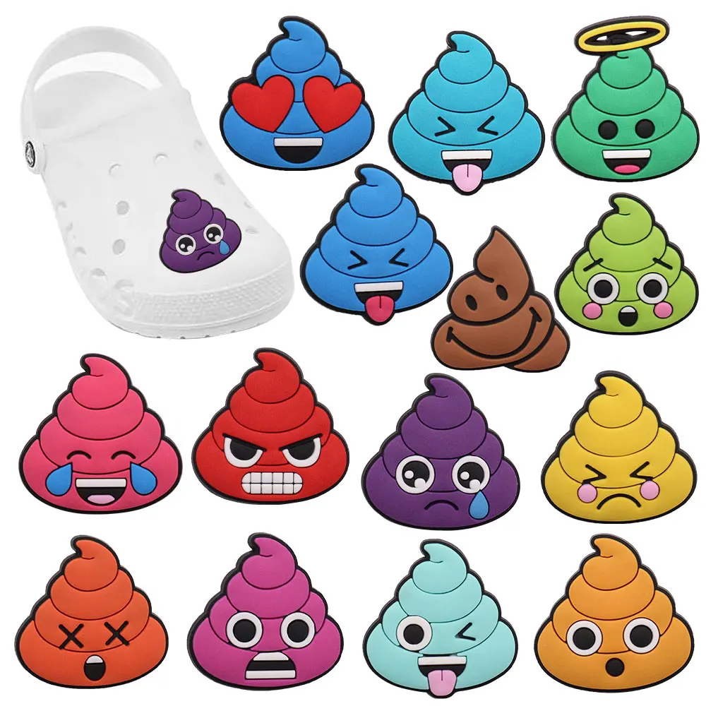 New Arrival 1-14pcs Expressions Poop Wacky PVC Shoe Decoration Kids Multicolor Croc Charms for Bracelets Jibz Party Present