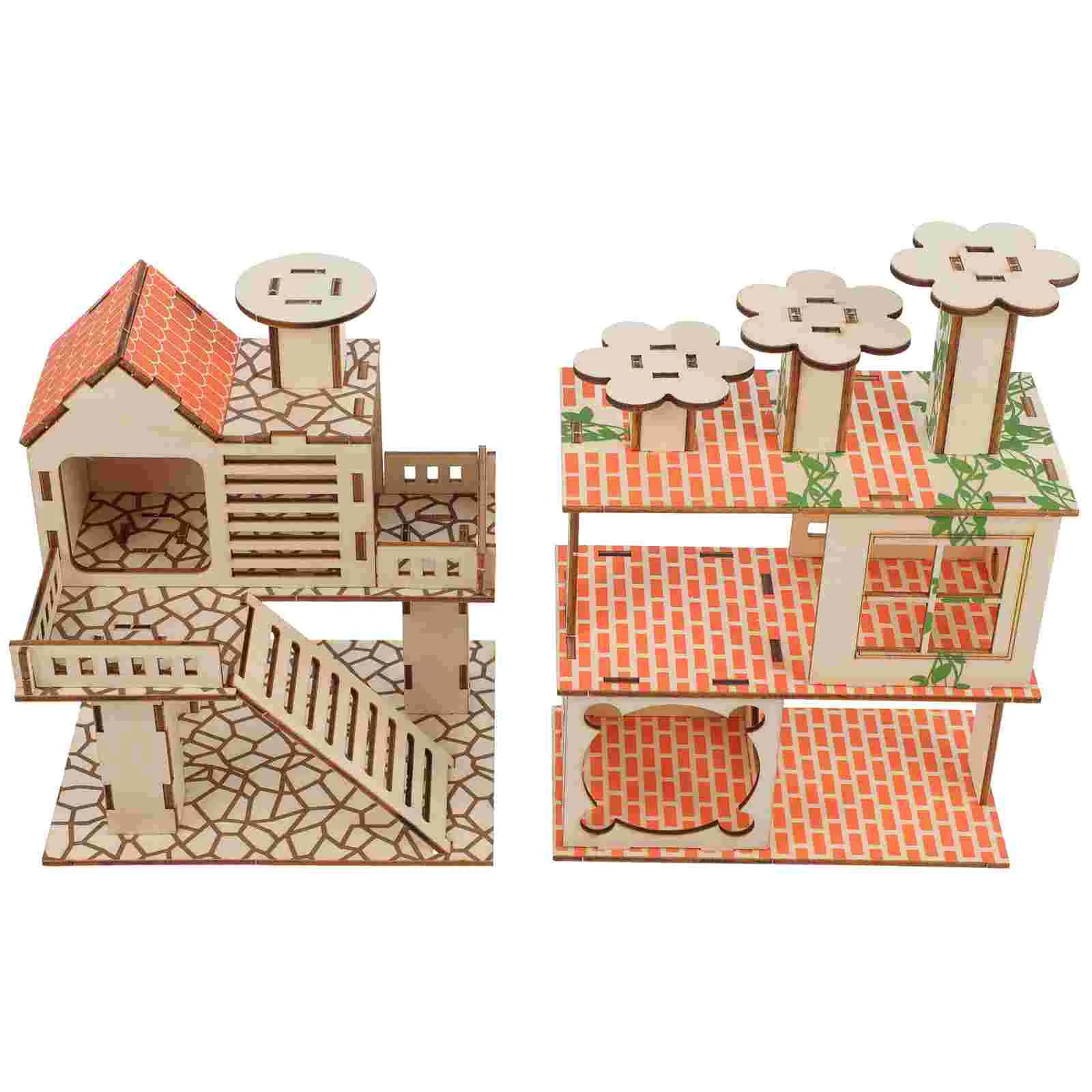 

2pcs Hamster House Platform Creative Pet Villa Exquisite Hamster Wooden Hideout