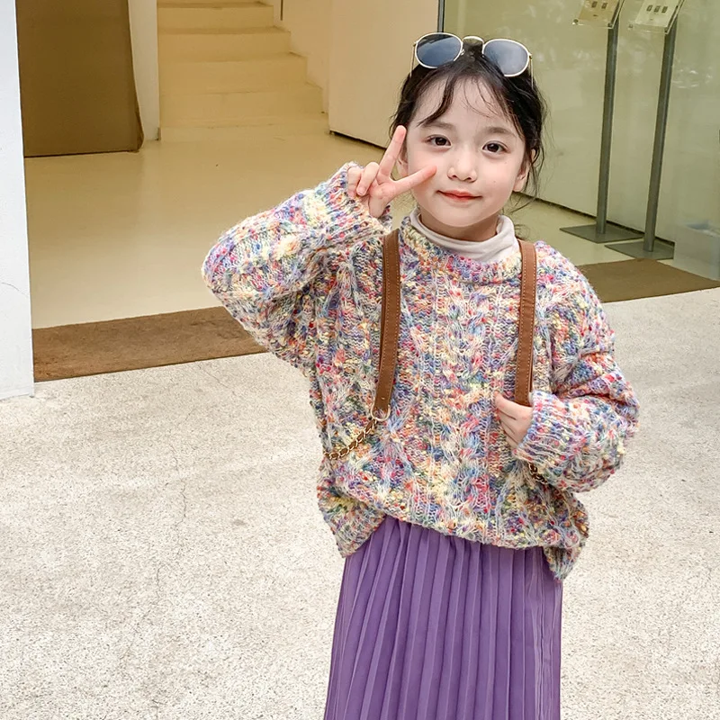 

Детская одежда 2022, Детский свитер на весну и осень, Новая Модная красочная кофта в горошек для девочек, свитер в Корейском стиле с круглым вырезом для мальчиков