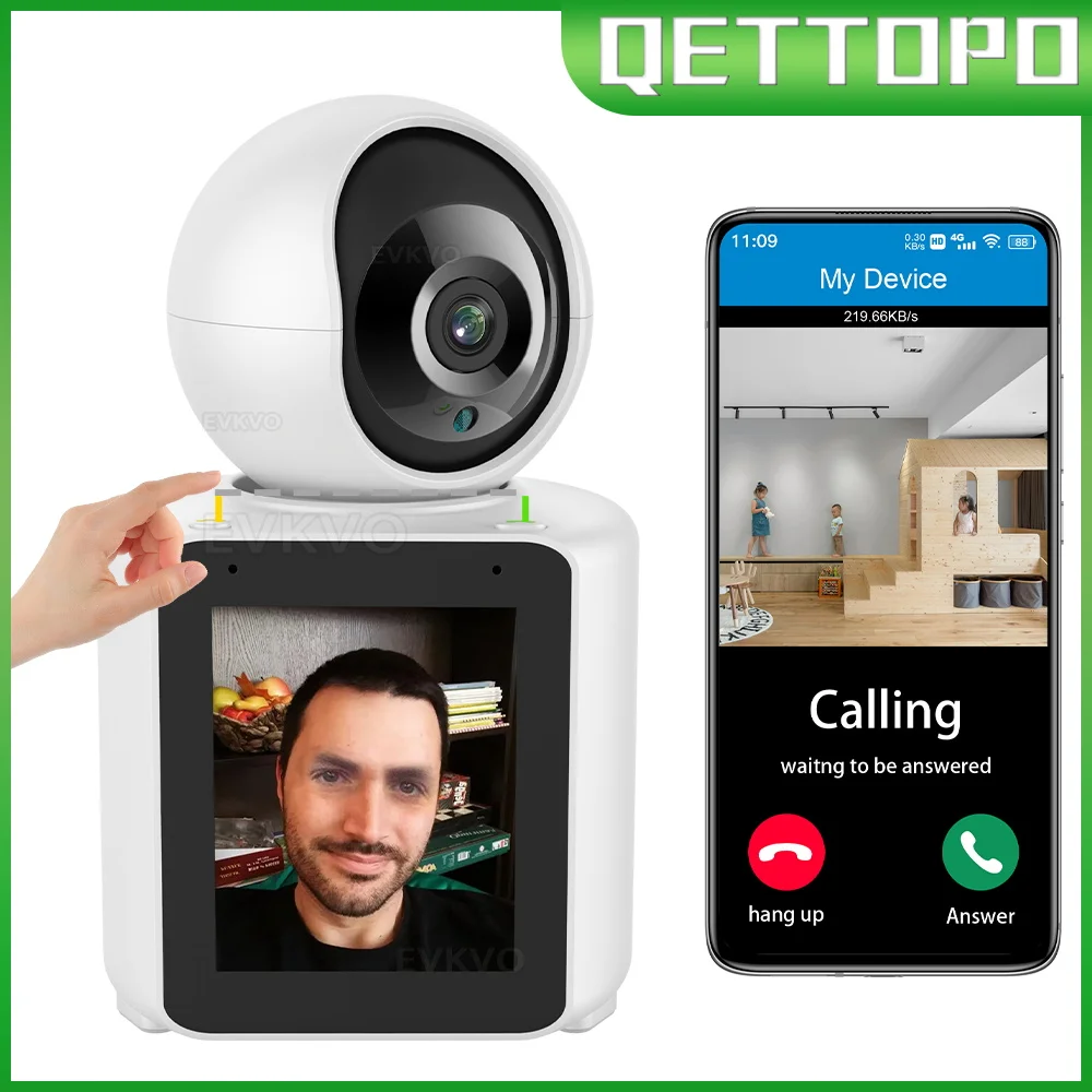 Qettopo 4MP PTZ WIFI Camera Auto Tracking One Click Video Call With Screen Indoor Baby Monitor Security CCTV Surveillance Camera
