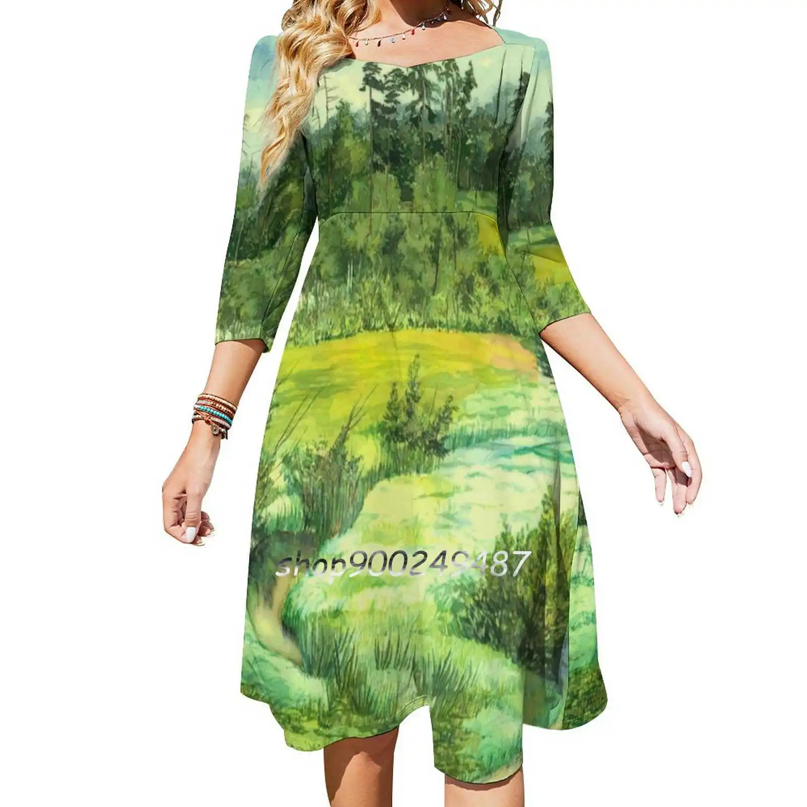 Зеленая долина акварельные вечерние платья сексуальное платье миди женское