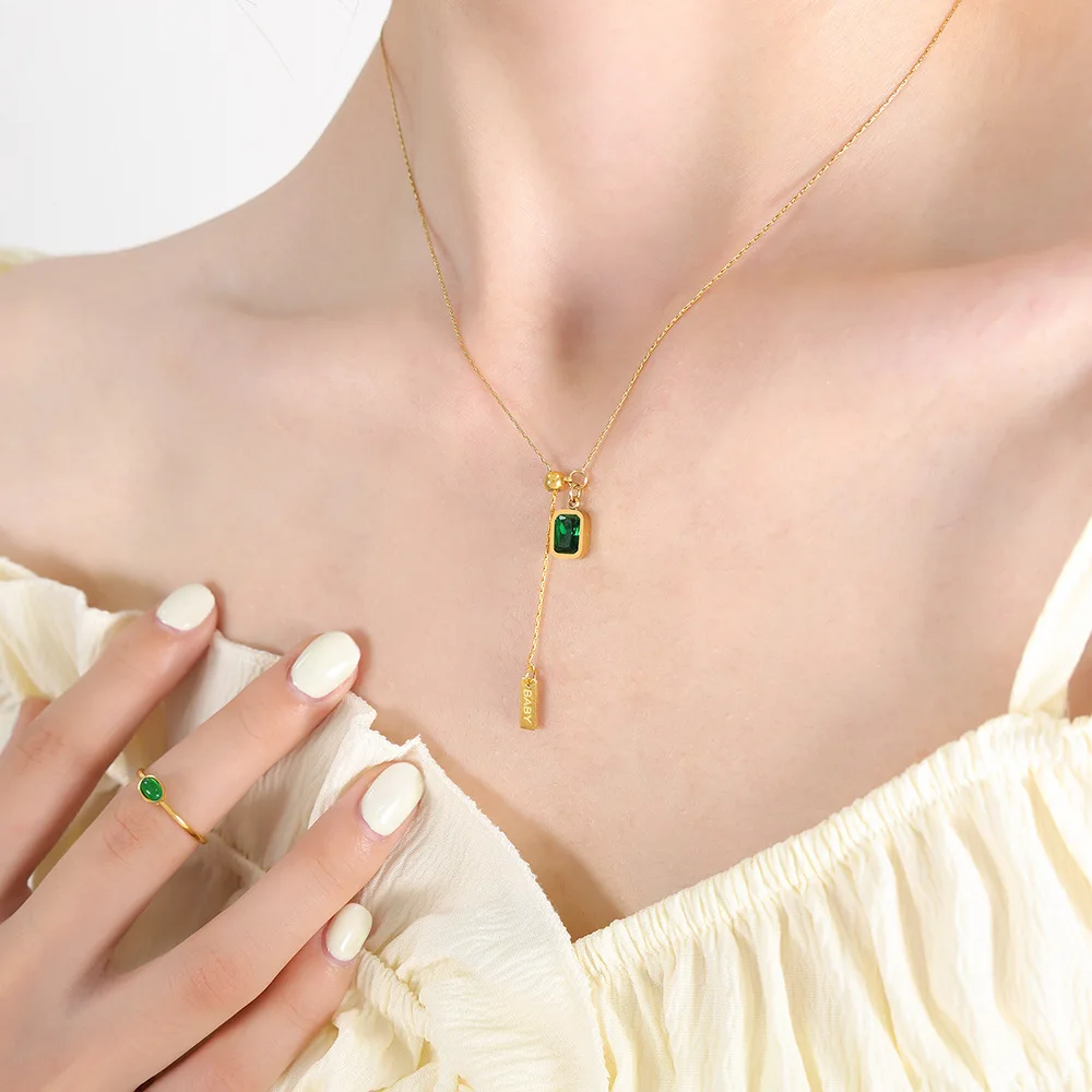 Ожерелье Amaiyllis с подвеской в стиле ретро дворец зеленым Цирконом и английской