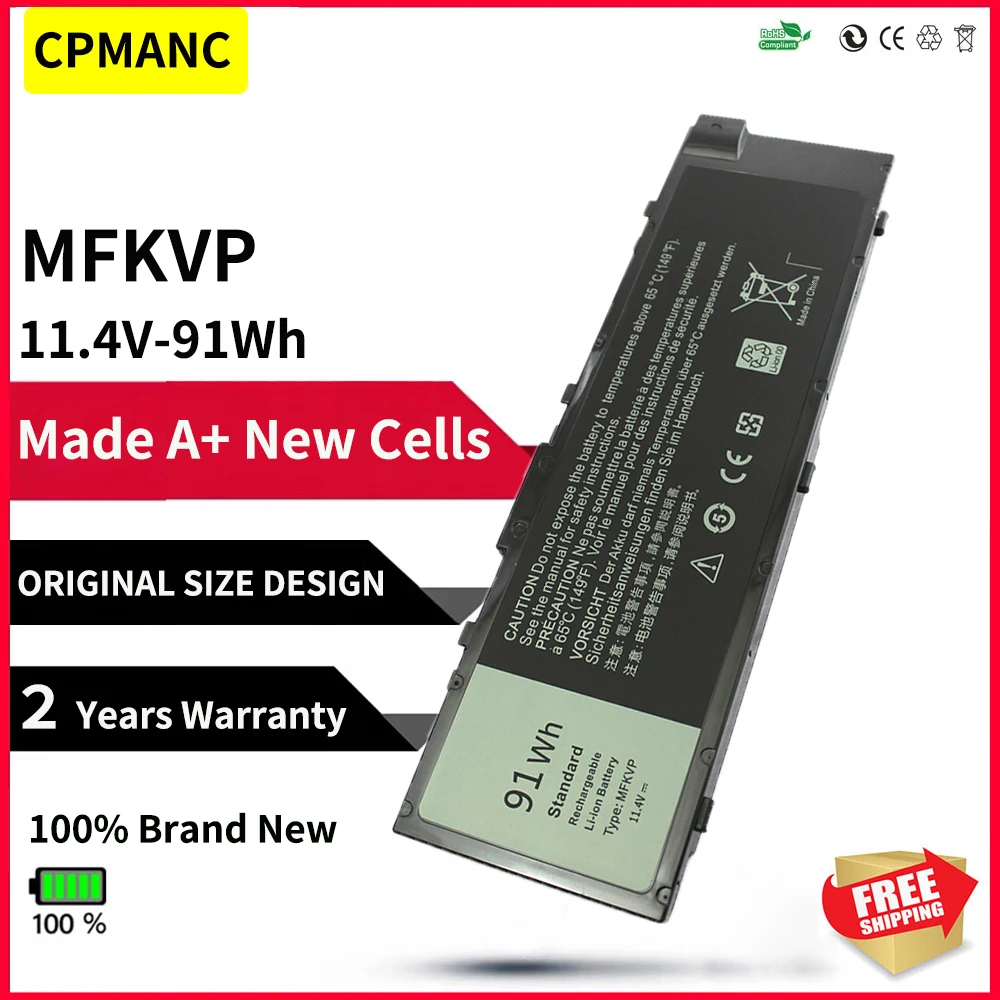 Аккумулятор CPMANC MFKVP для ноутбука Dell Precision 7510 7520 7710 7720 M7710 M7510 T05W1 1G9VM GR5D3 0FNY7 M28DH 11,4 V 91Wh