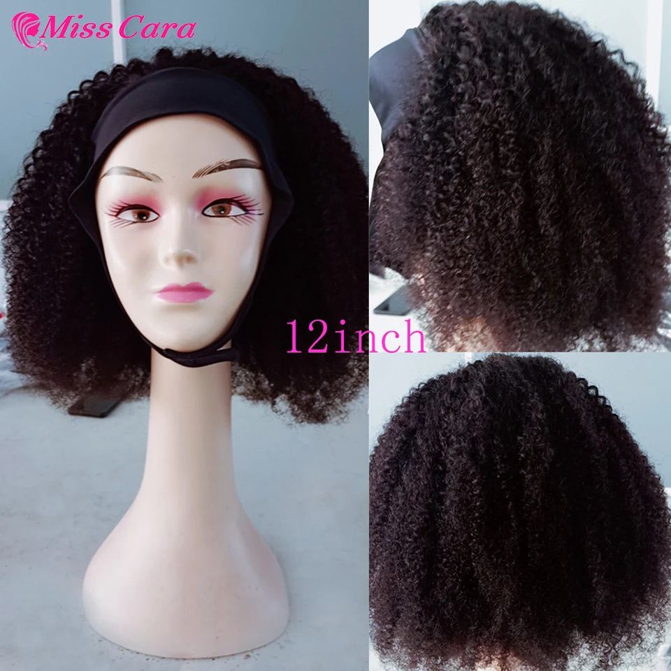 Headbang Wig Kinky Curly Glueless Human Hair Wig for Women Brazilian Kinky Curly Headband Wig Human Hair Natual Black Color Wigs enlarge