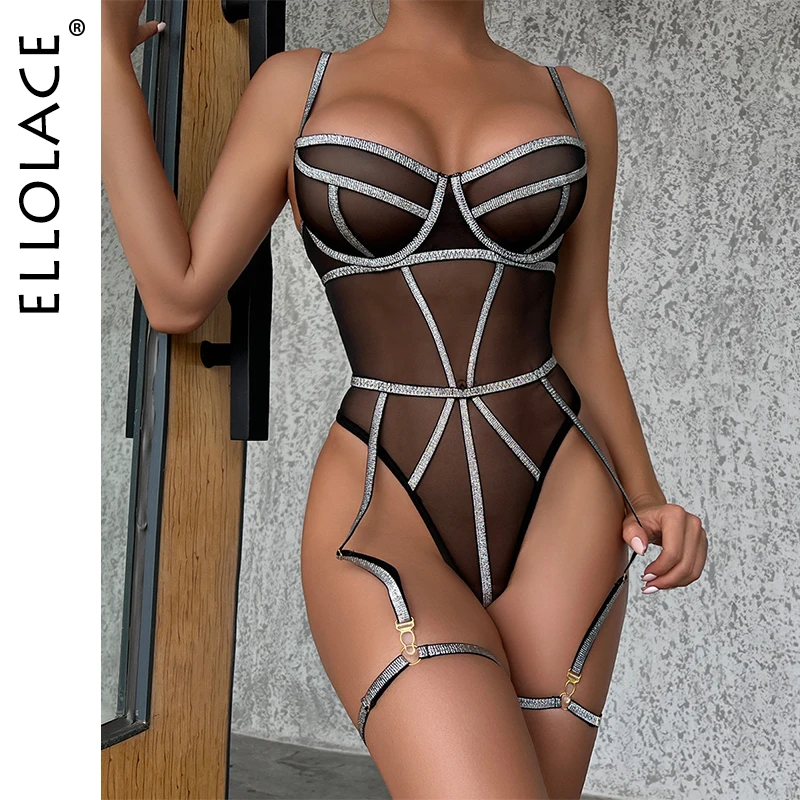 

Ellolace Sensual Bodysuit Luxury Seamless Body Transparent Lace Tops One Piece Lingerie Crotchless Lingerie Teddy