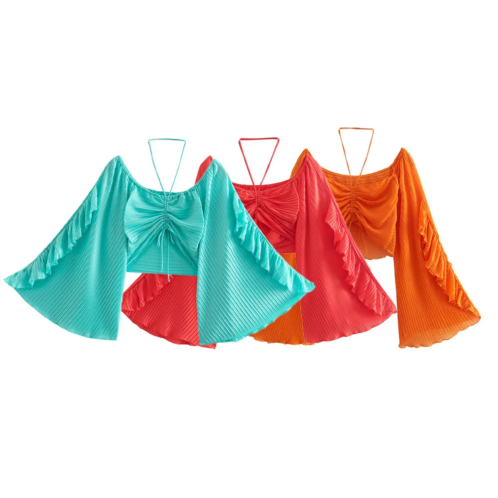 

Женский Летний новый многослойный декоративный маленький плиссированный топ 2022, Модный повседневный праздничный плиссированный короткий ...