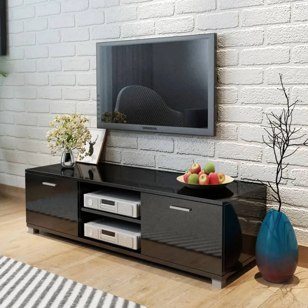 

Black/White shine high TV cabinet 140x40,3x34,7 cm