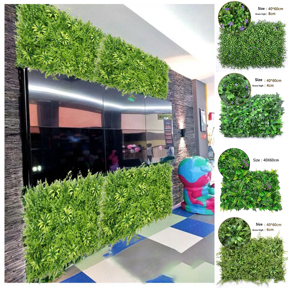

Artificial Green Grass Square Plastic Lawn Plant Home Wall Decoration 40*60cm Ideal For Family, Hotels, Living Room, Cafe