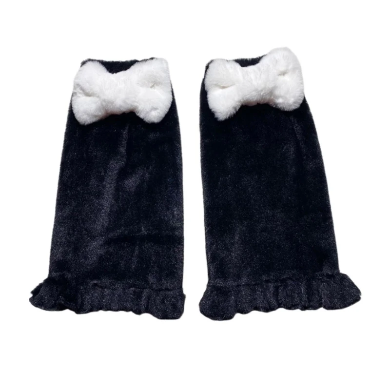 Japanese Lolita Solid Color Fuzzy Leg Warmers Women Harajuku Kawaii Plush Bowknot Ruffled Boot Cover Socks Fluffy Anime 37JB