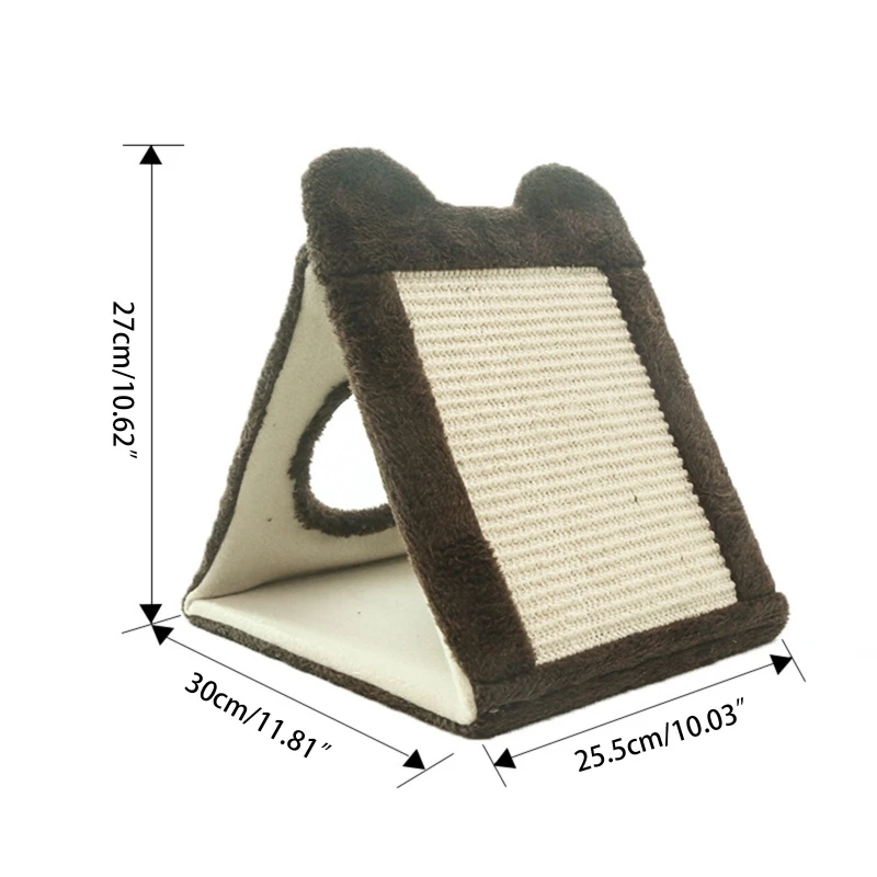 

Scratching Mat for Indoor Cats Sisal Scratcher Triangular Foldable Kitten Sleeping Play Toy with Plush Pom Pom