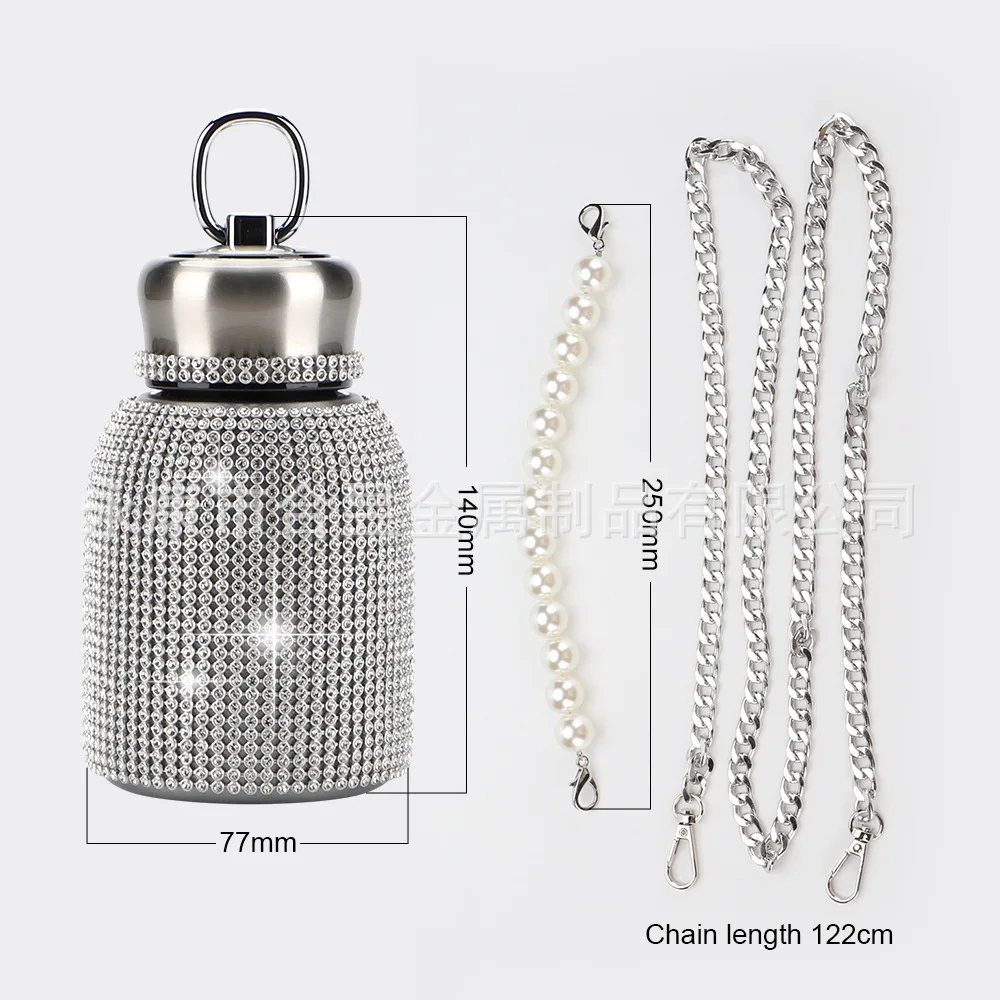 Stainless Steel Full Diamond High-value Thermos Mug Insulated Big Belly Mug Portable Water Bottle Cool Diamond Silver Water Mug