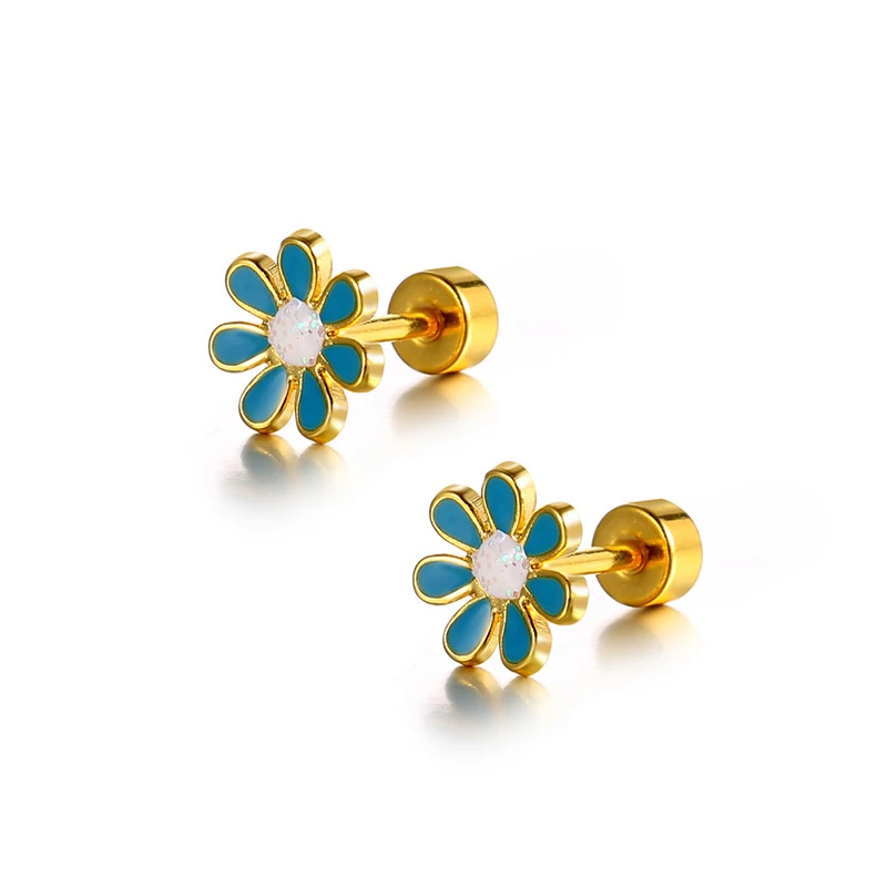 

2022 Luxury Jewelry Stainless Steel Sweet Glaze Flower Wholesale Stud Earrings For Women