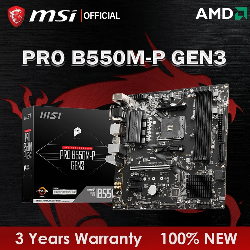 

MSI New PRO B550M-P GEN3 Motherboard Micro-ATX AMD B550 4xDIMM DDR4 M.2 SATA3 USB3.2 128G Support AMD CPU Socket AM4 placa mae