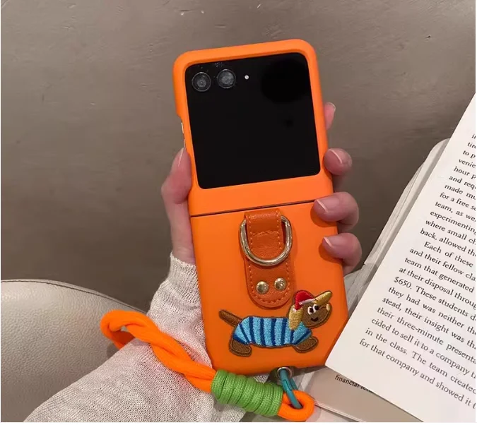 Корейский милый чехол с кольцом для ПК Razr50ultra Samsung Galaxy Z flip6 flip5 4 3 honor V Flip oppo find n3flip