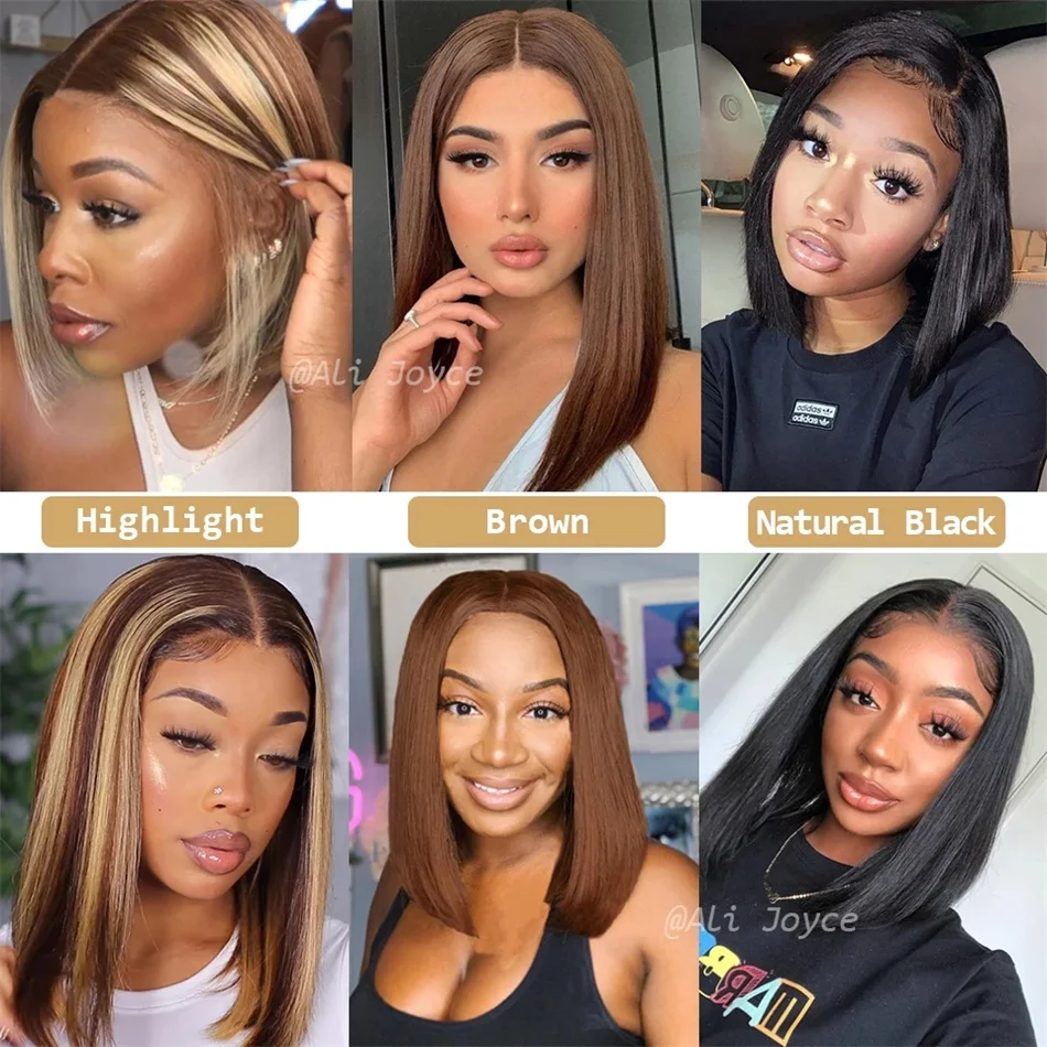 Straight Bob Wig 13X4 Lace Front Wigs For Black Women Highlight Wigs Remy Hair Brazilian   Colored Short Bob Ombre Human Hair Wi enlarge
