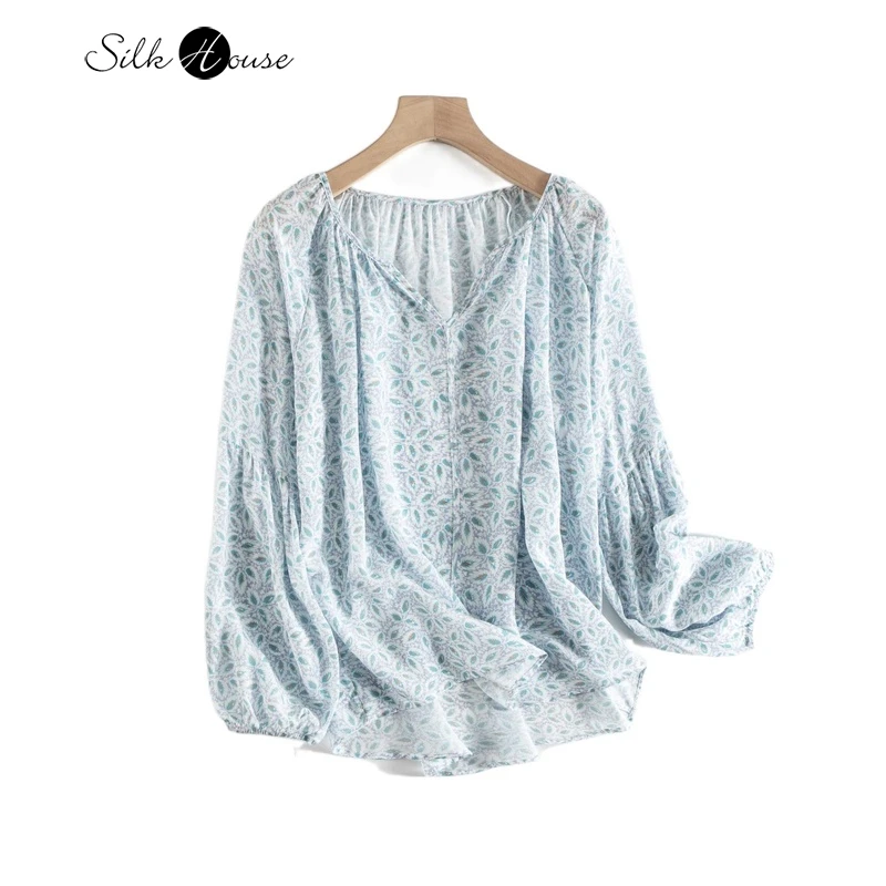 

Printed Silk Shirt Women's Long Sleeve 2022 Summer Autumn Loose 100%Natural Mulberry Silk Crepe De Chine Women's Fashion T-shirt