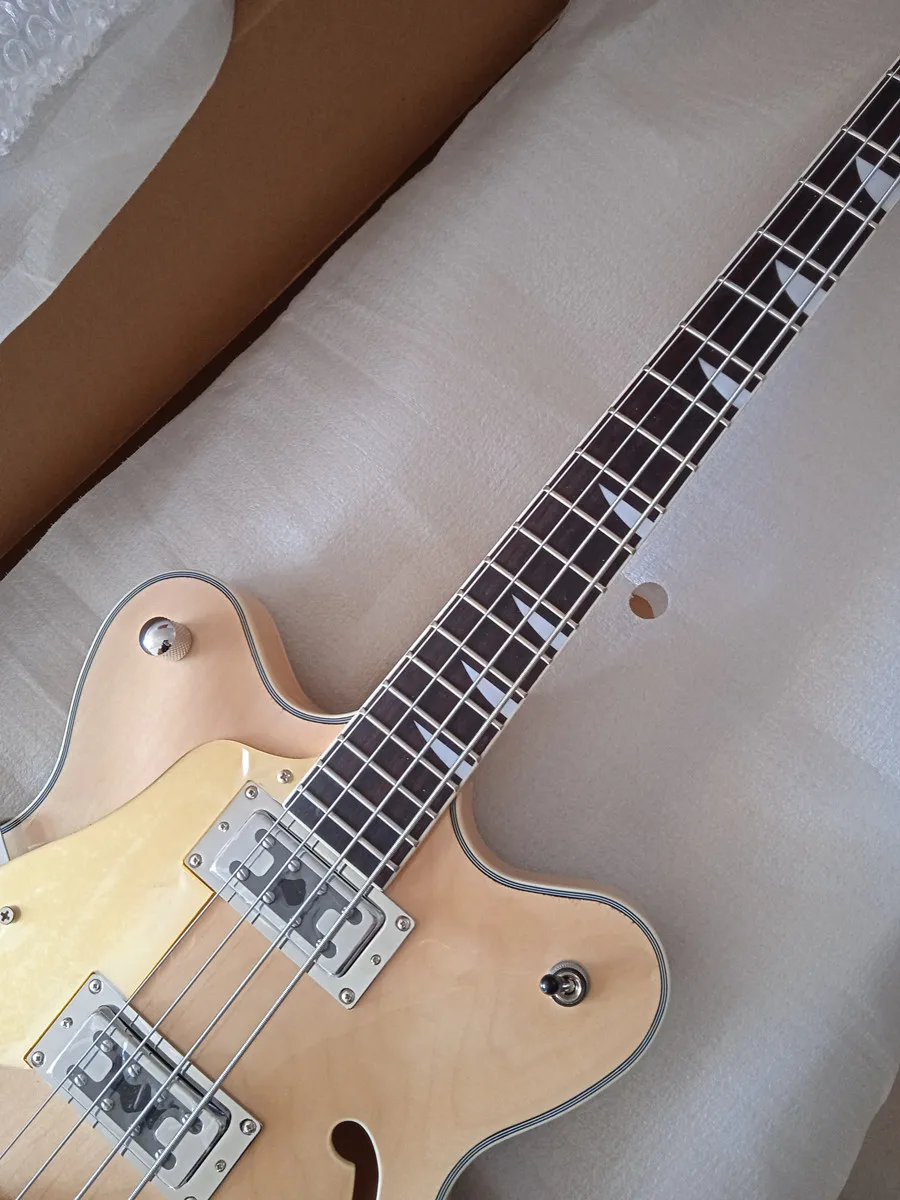 Новая 4-струнная деревянная электрогитара с натуральным глянцем для левшей