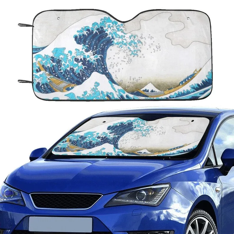 Фото Солнцезащитный козырек для лобового стекла Great Wave, японские автомобильные аксессуары для морского океана, защитный козырек для автомобиля, ... №1