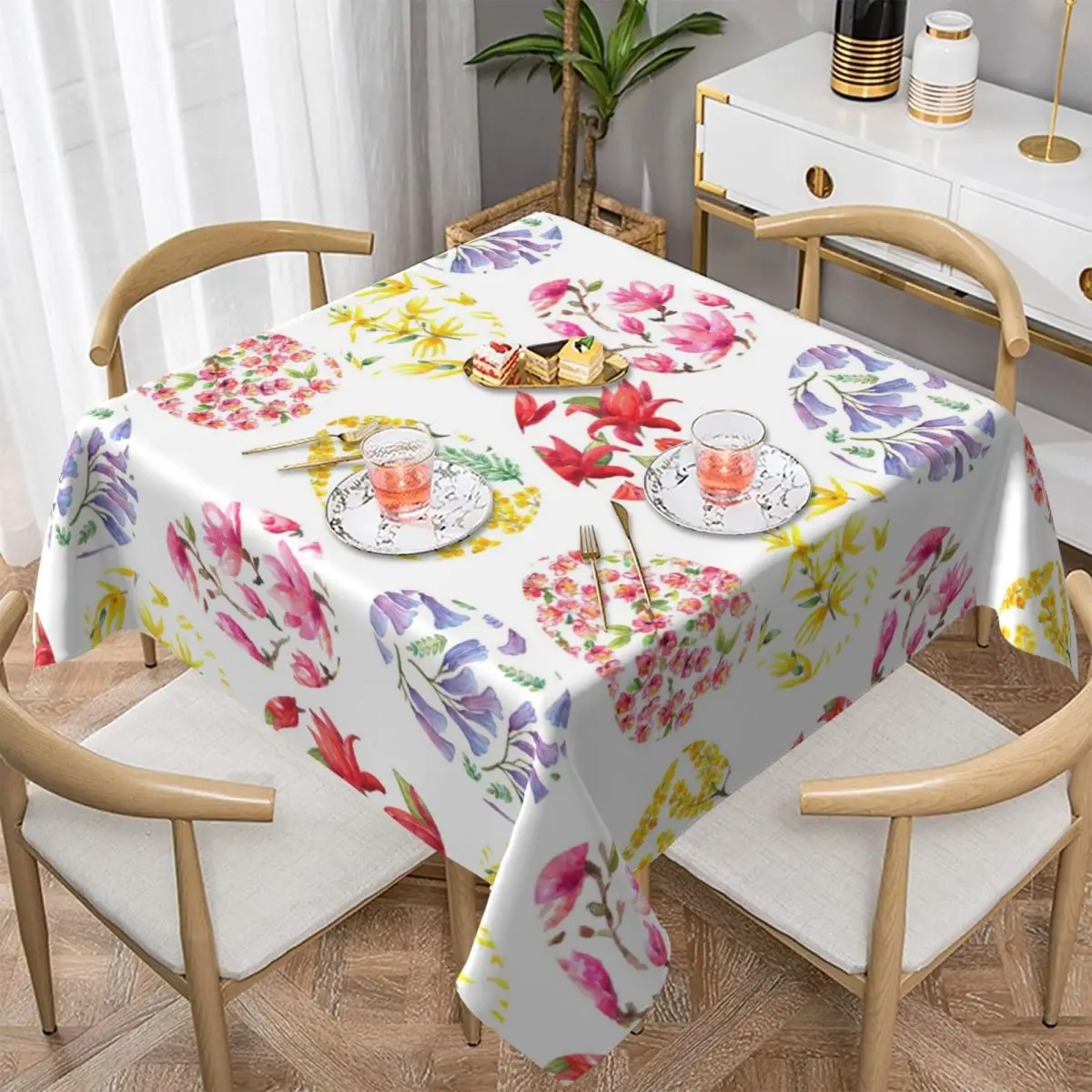 Пасхальная скатерть с изображением цветов и яиц дешевая винтажная для стола